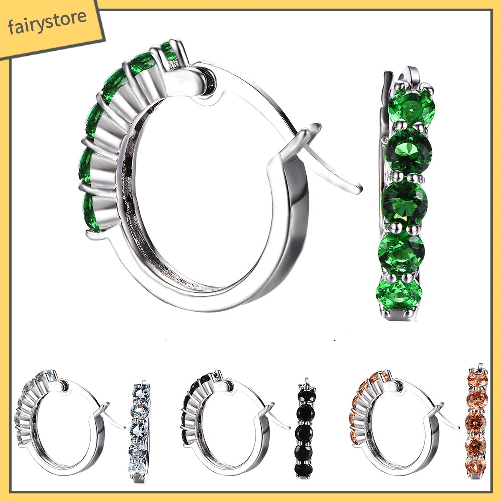 Bông Tai Mạ Bạc Hình Tròn Đính Đá Zircon Thời Trang Dành Cho Nữ