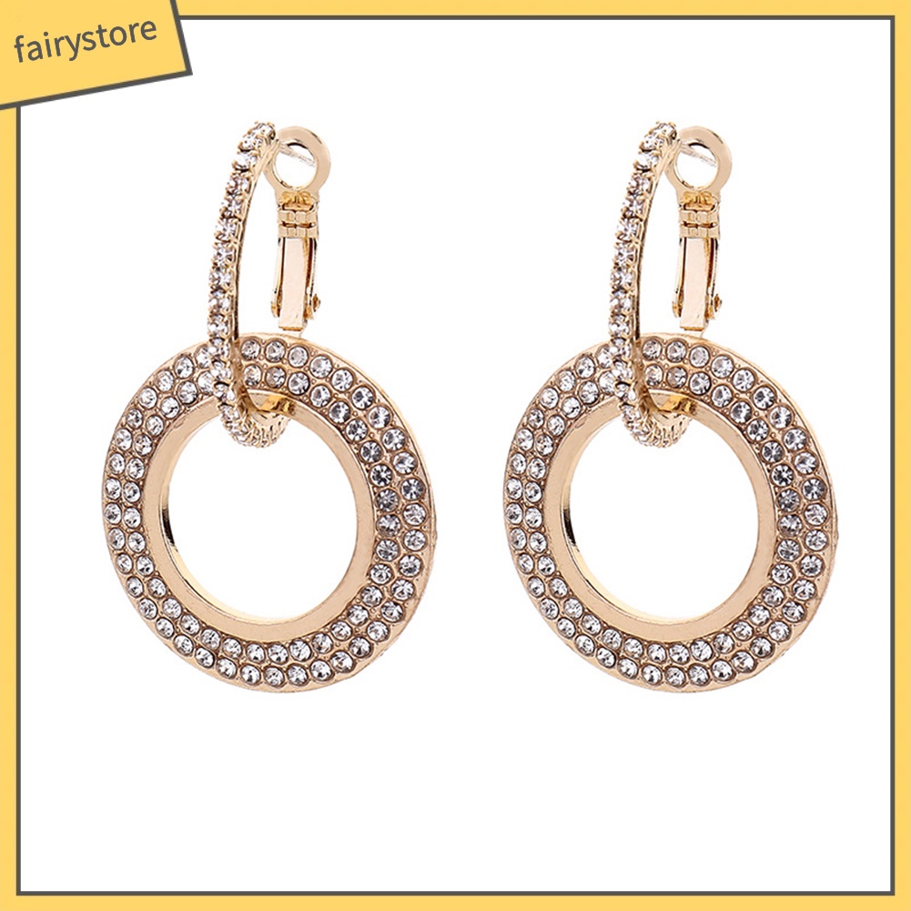 Đôi Bông Tai Khoen Tròn Đính Đá Thời Trang Cho Nữ