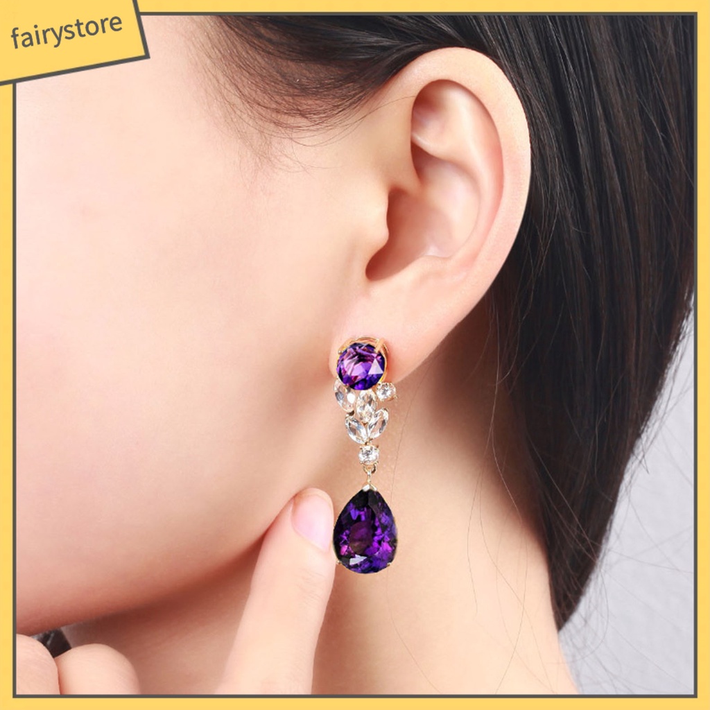 1 Đôi Bông Tai Dáng Dài Hình Giọt Nước Đính Đá Thời Trang