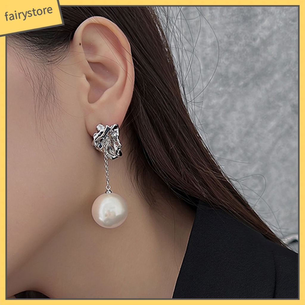 1 Đôi Bông Tai Kim Loại Tua Rua Đính Ngọc Trai Nhân Tạo Phong Cách Retro