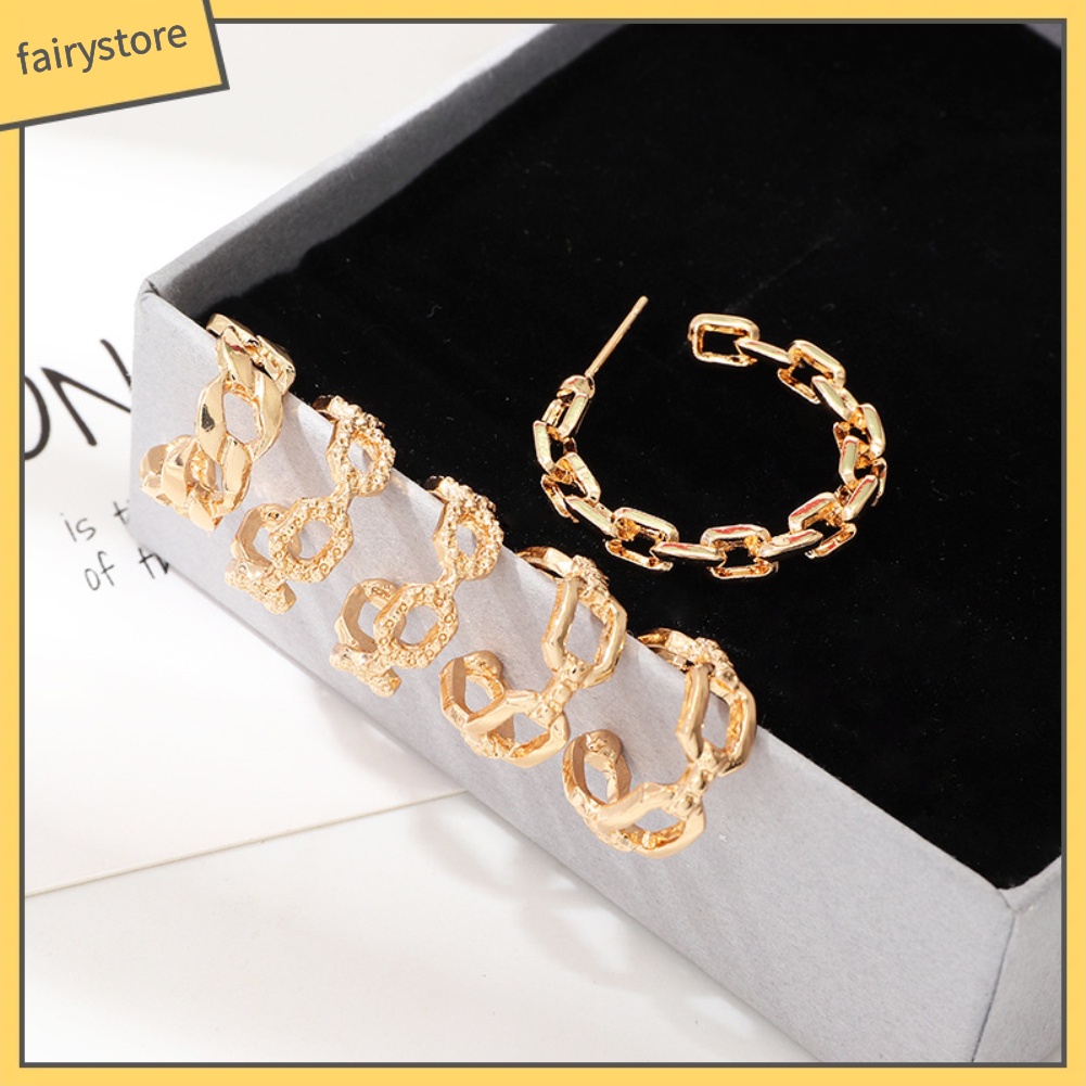 Set 6 Khuyên Tai Dây Xích Dáng Chữ C Phong Cách Punk Cá Tính Cho Nữ