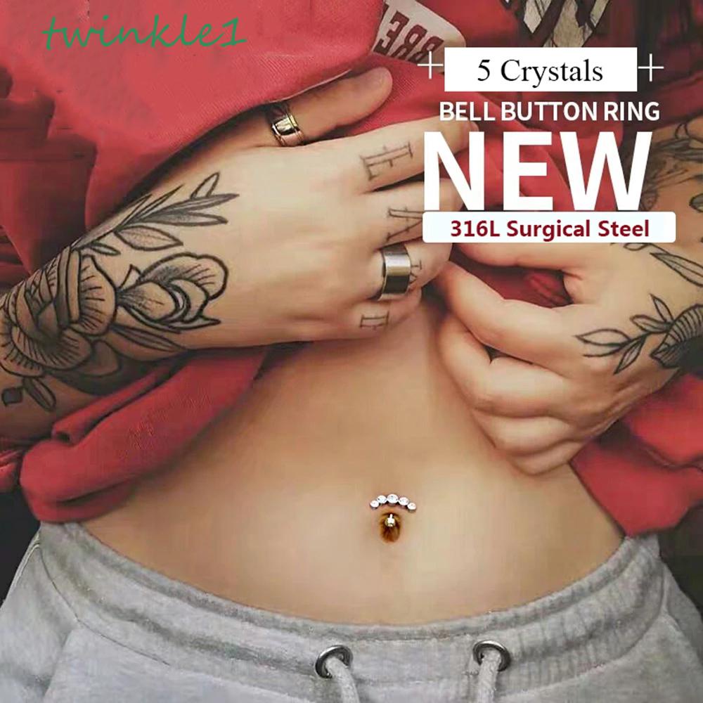 Khuyên Rốn Thép 316L Đính Đá Lấp Lánh Mới