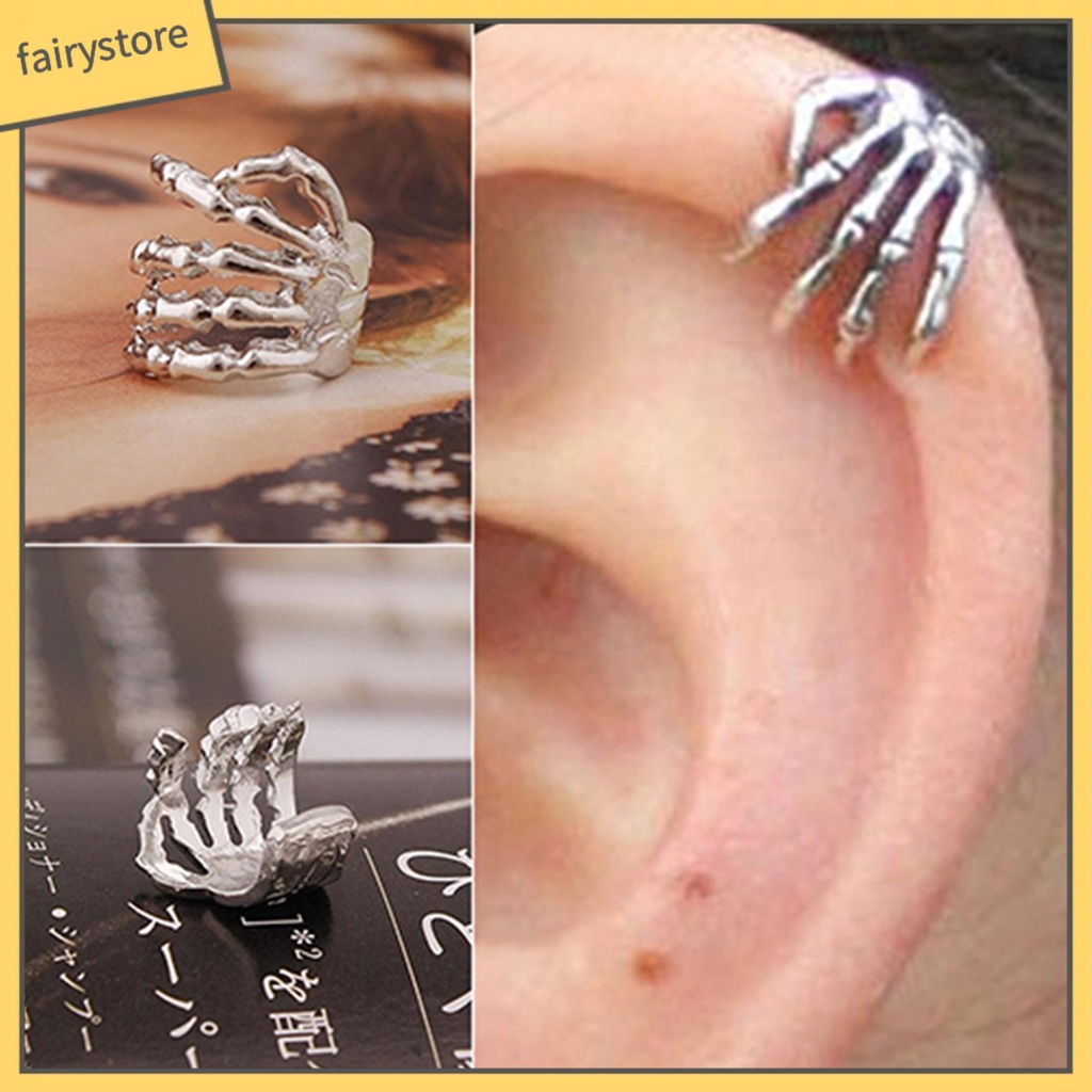 1 Khuyên Kẹp Vành Tai Hình Bộ Xương Bàn Tay Phong Cách Punk Unisex