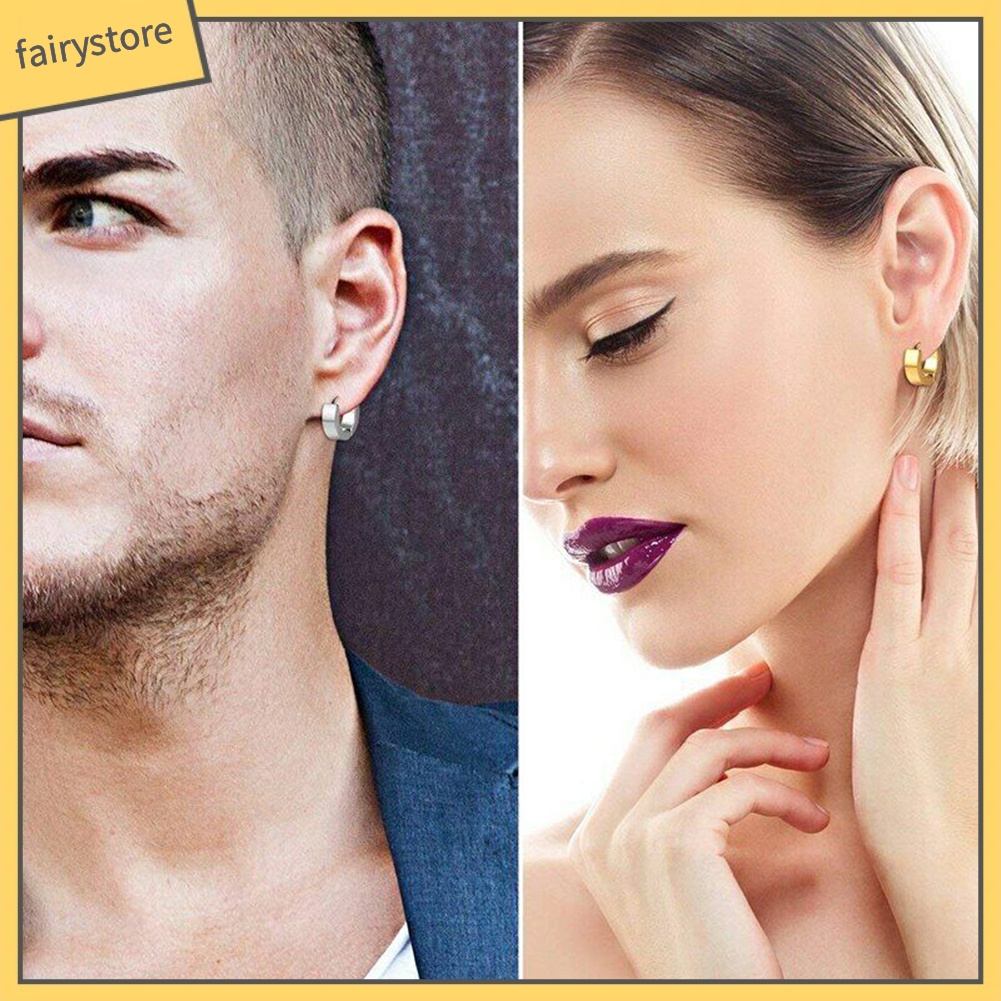 1 Đôi Bông Tai Tròn Bằng Thép Không Gỉ Thời Trang Cá Tính Dành Cho Nam