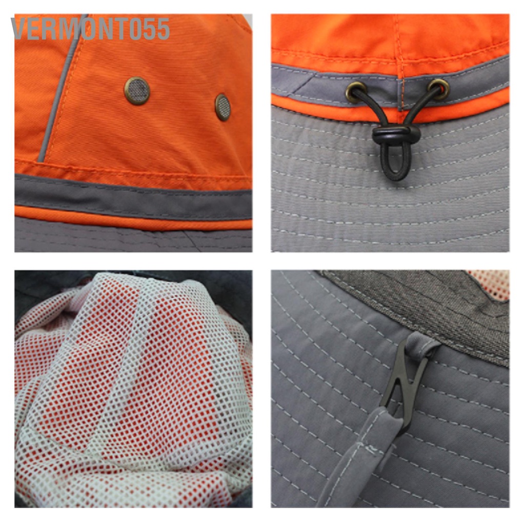 Vermont055 UPF50 + Câu Cá Nón Với Dải Phản Quang Lưới Lỗ Thông Hơi Có Thể Điều Chỉnh Rộng Vành Hat Cho Ngoài Trời Leo Núi Cam