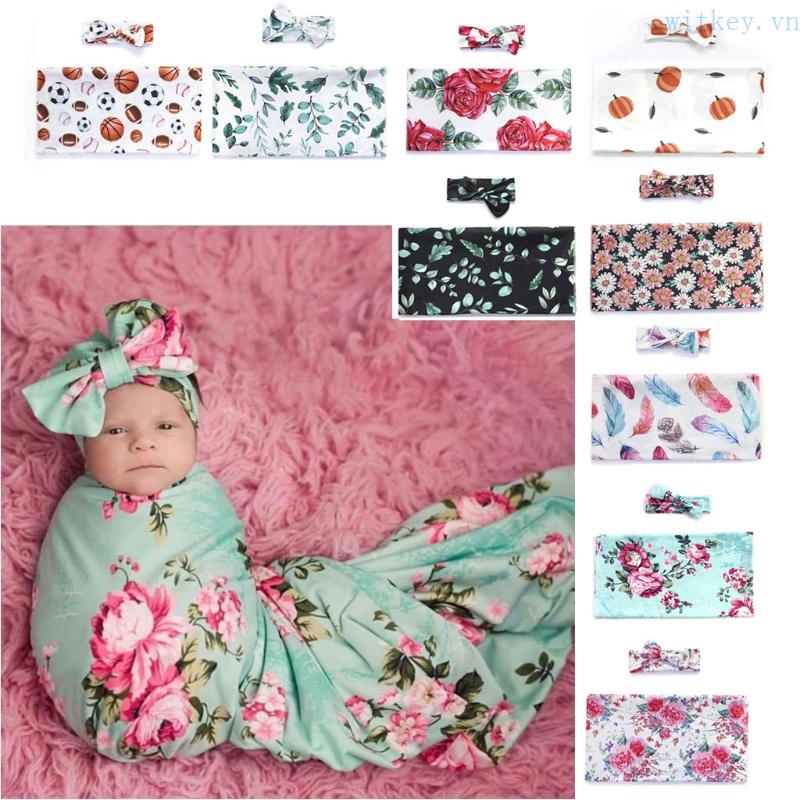 Chăn Quấn Em Bé In Họa Tiết Dễ Thương Kèm Băng Đô Tiện Dụng