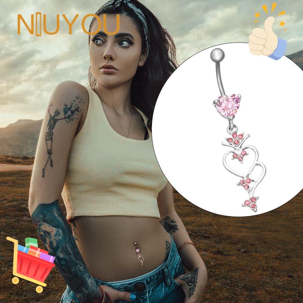 Khuyên Rốn Đính Đá Thời Trang|Khuyên Rốn Hình Trái Tim Xinh Xắn Cho Nữ