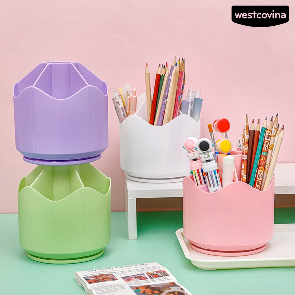 [WSTN]✎Giá Đỡ Bút Bằng Nhựa 6 Ngăn Xoay 360 Độ Đa Năng Tiện Dụng Cho Gia Đình