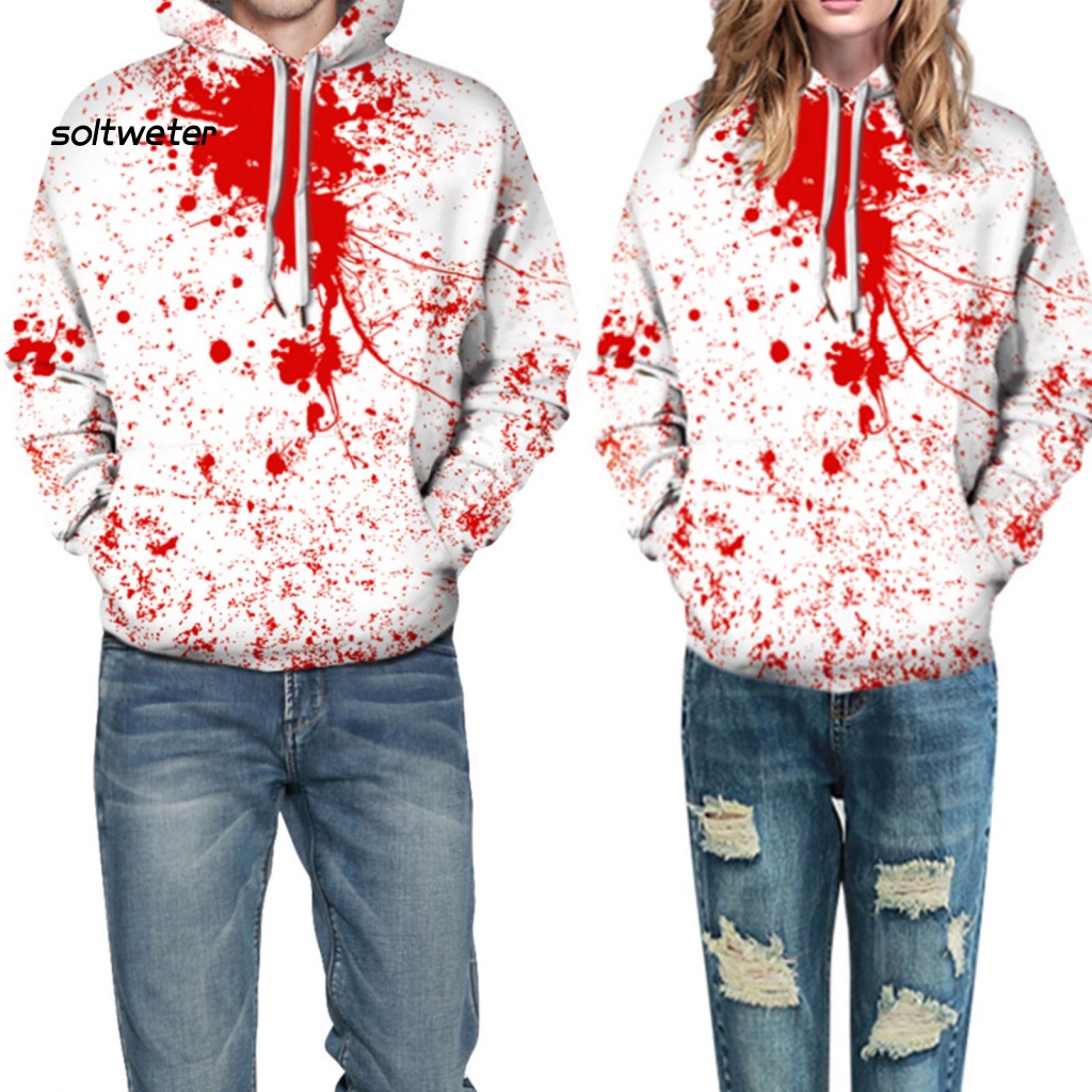 Áo Hoodie Tay Dài In Chữ ST Bleeding Phối Túi Trước Thời Trang Halloween Cho Cặp Đôi