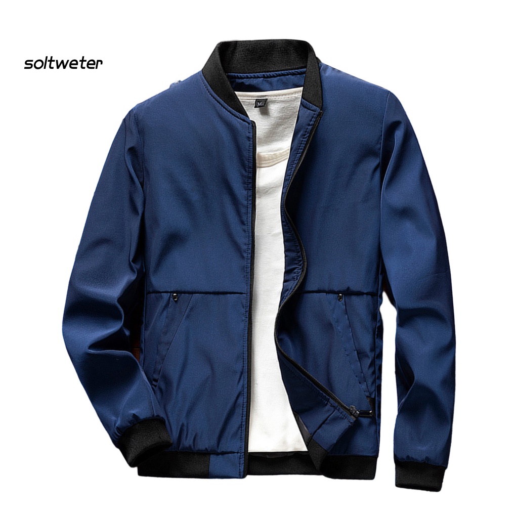 Áo Khoác Cổ Đứng Màu Trơn Giữ Ấm Có Khóa Kéo Phong Cách Hàn Quốc Thời Trang Xuân Thu Cho Nam