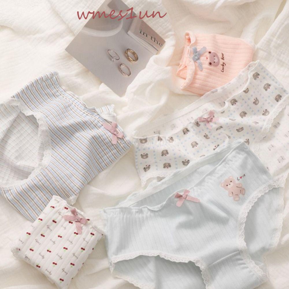 Quần Lót Cotton Thoáng Khí Đính Nơ In Chữ WMES15H Dễ Thương Phong Cách Hàn Quốc
