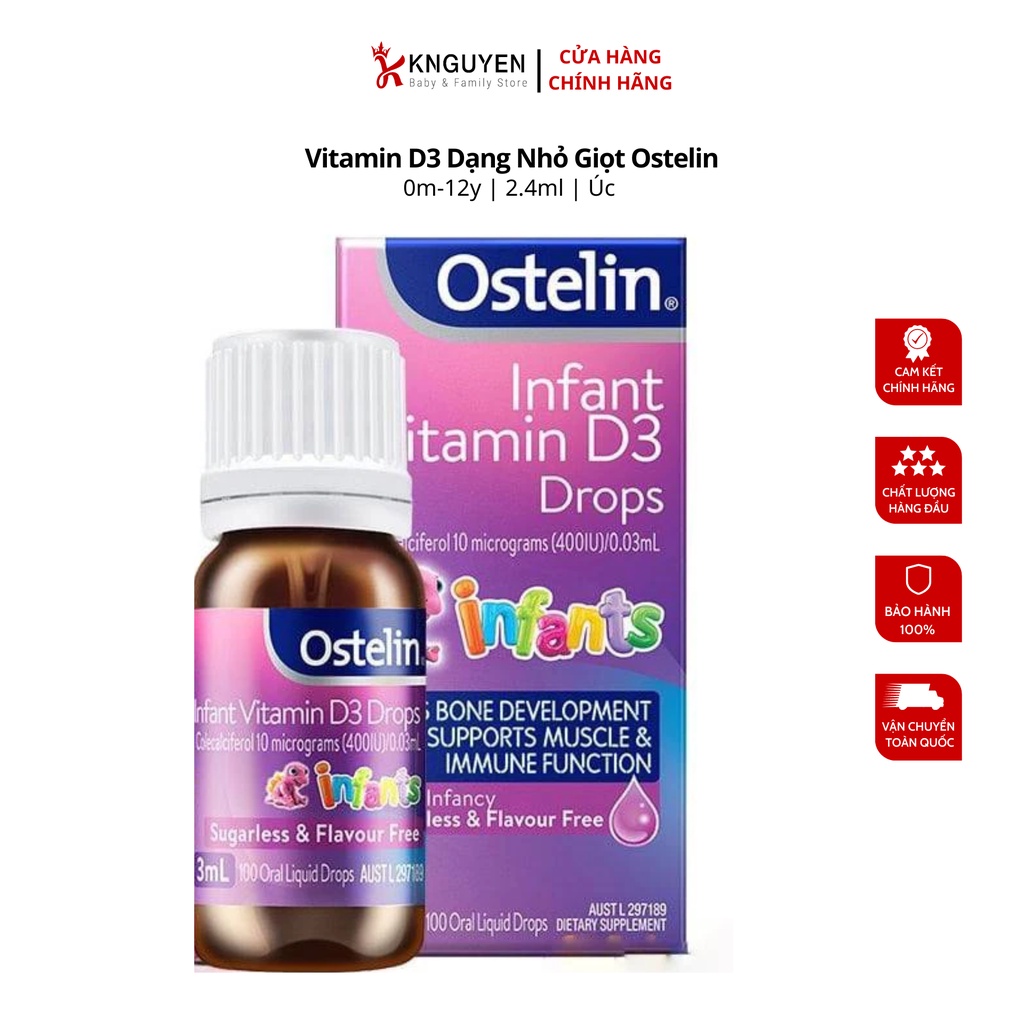 Vitamin d3 úc Ostelin Infant Drop 2,4ml và Ostelin kid liquid 20ml - Knguyen Store