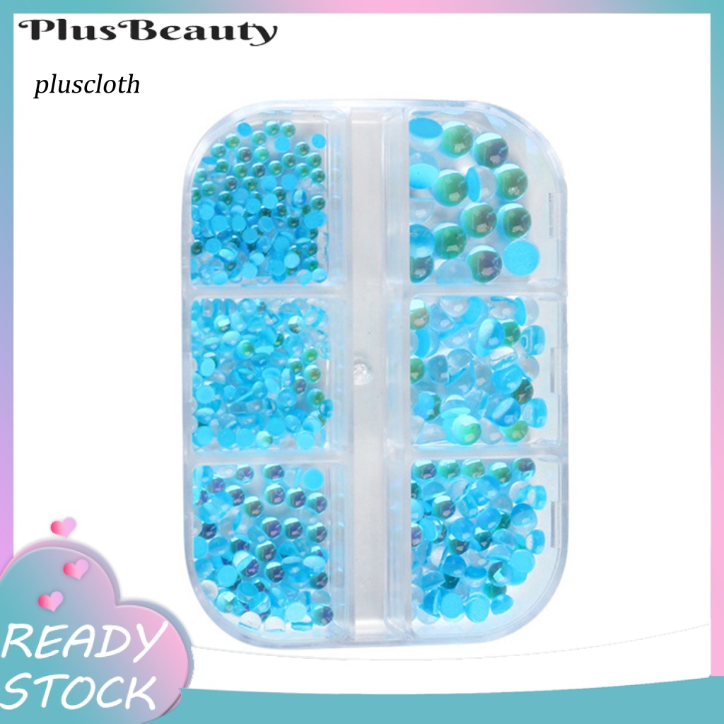 &lt; Pluscloth &gt; Hộp 6 Ngăn Đựng Hạt Tròn Phẳng Nhiều Màu Sắc Trang Trí Móng Nghệ Thuật Cho Nữ