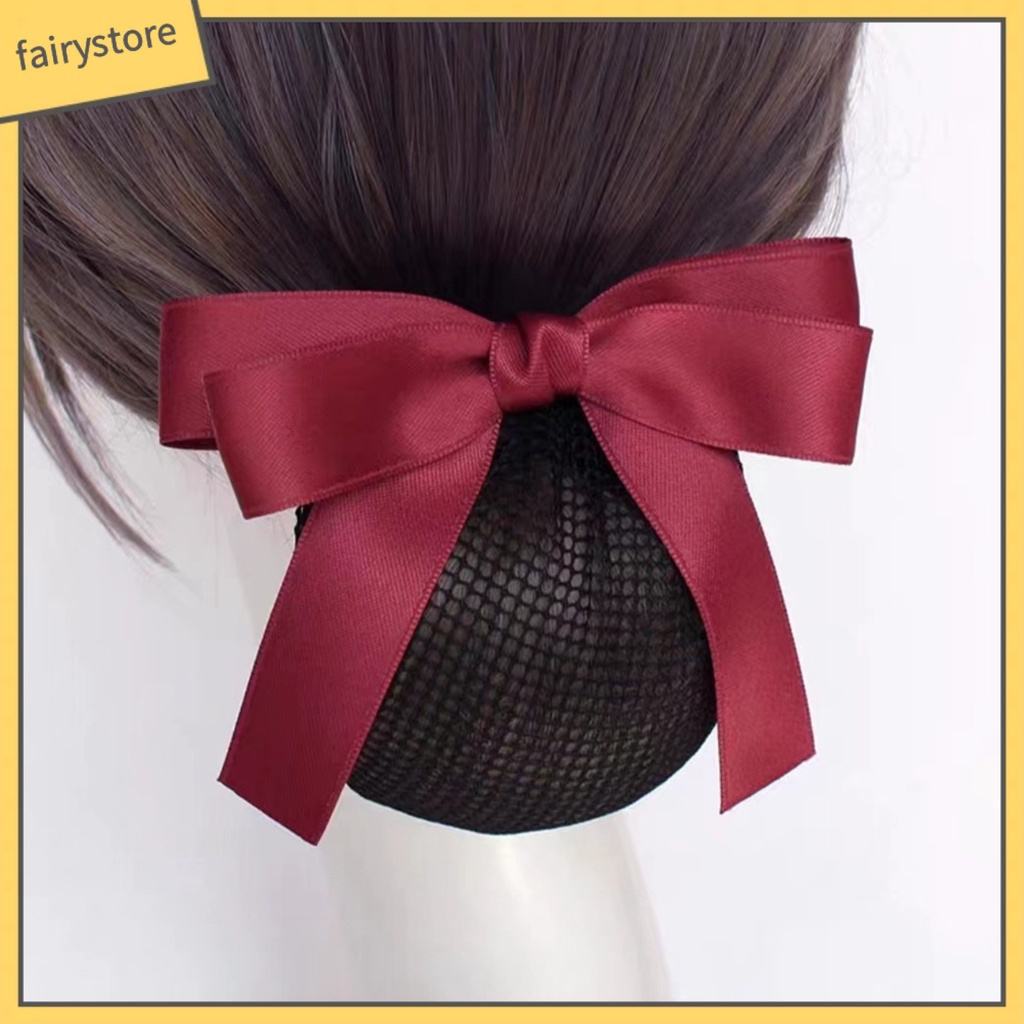 [FRO] Kẹp Tóc Lưới Thắt Nơ Màu Trơn Trang Trí Kiểu Lưới Cá Tính Chống Trượt Mềm Mại Dành Cho Nữ Tiếp Viên Hàng Không