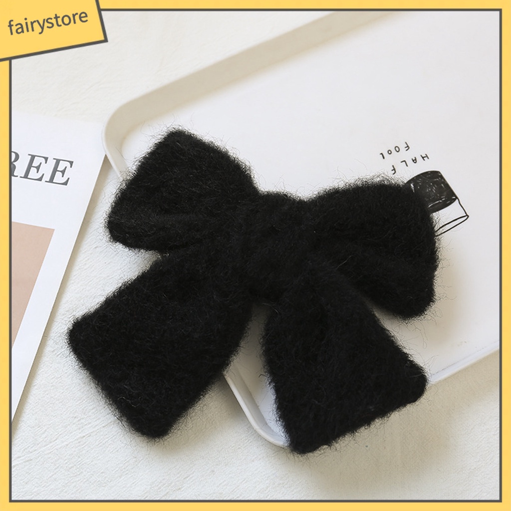 Kẹp Tóc Nơ Lớn Bằng Lông Nhung Màu Trơn Ngọt Ngào Cho Nữ