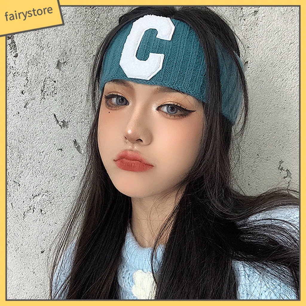 Băng Đô Thể Thao Bản Rộng Có Gân In Chữ C Mỏng Ấm Áp Cho Nữ