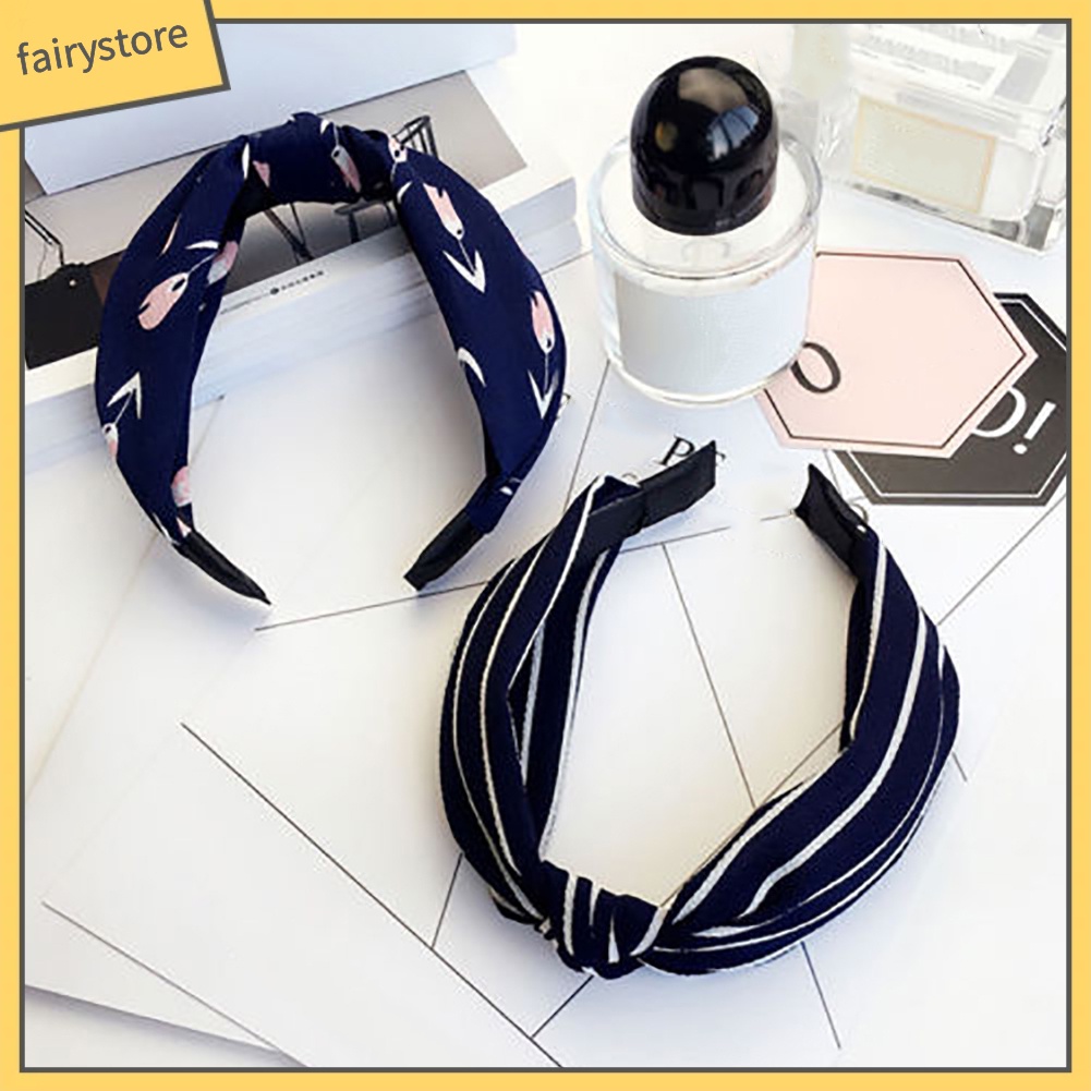 Băng Đô Thắt Nút Chéo Họa Tiết Hoa / Kẻ Sọc / Chấm Bi Thời Trang Cho Nữ