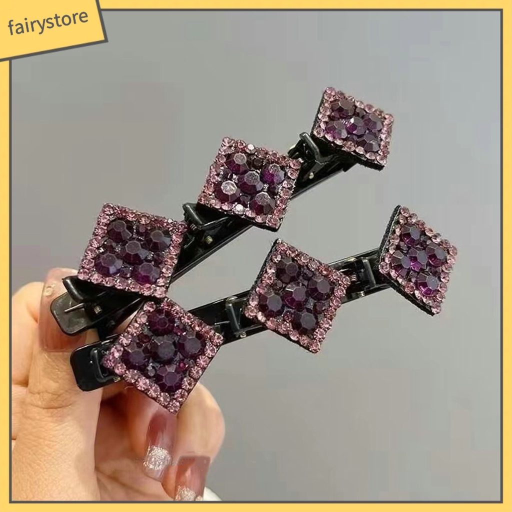 Kẹp Tóc Đính Đá Hình Vuông Bằng Nhựa Lấp Lánh Chống Rơi