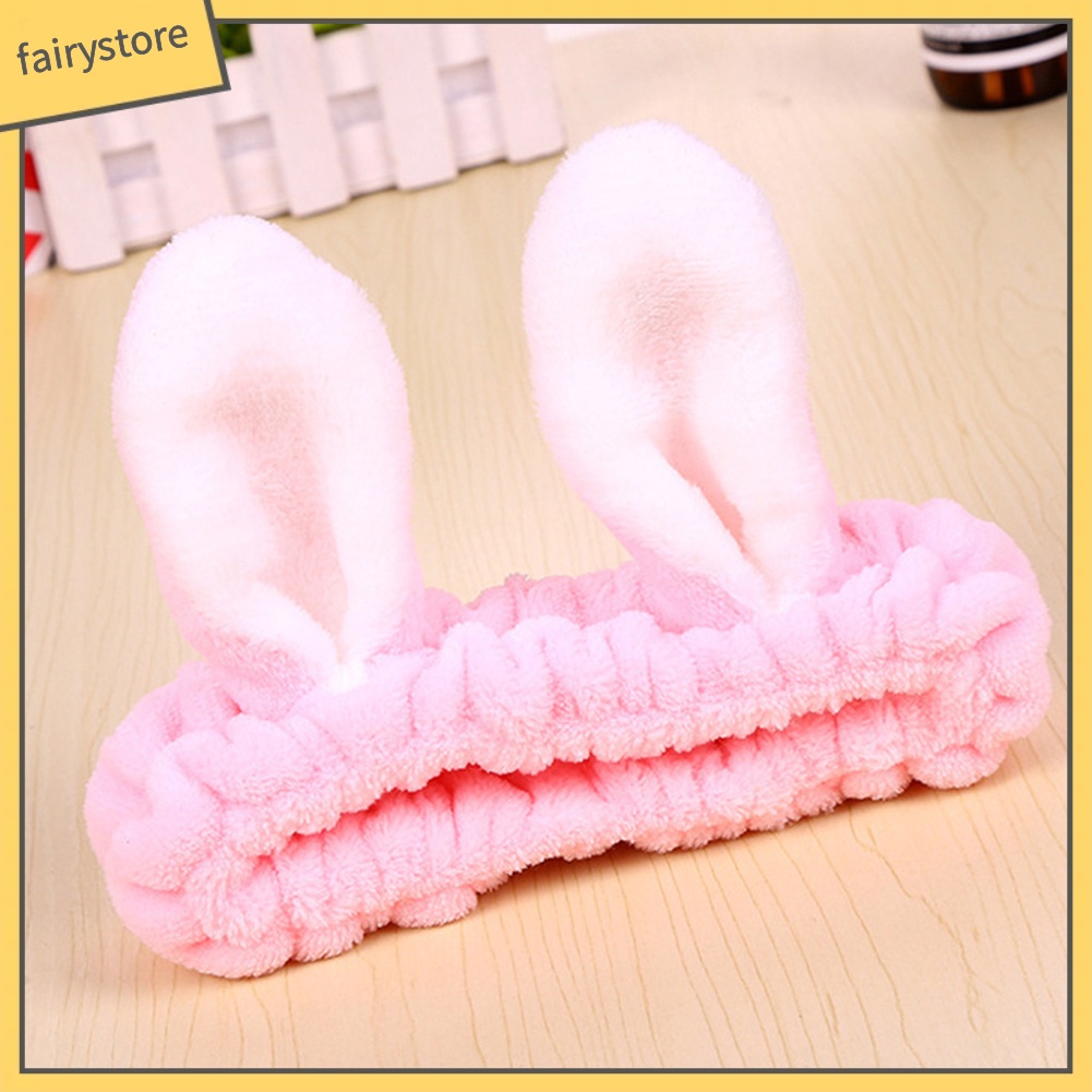 Băng Đô Tai Thỏ Bằng Vải Flannel Co Giãn Dễ Thương Dành Cho Nữ Rửa Mặt