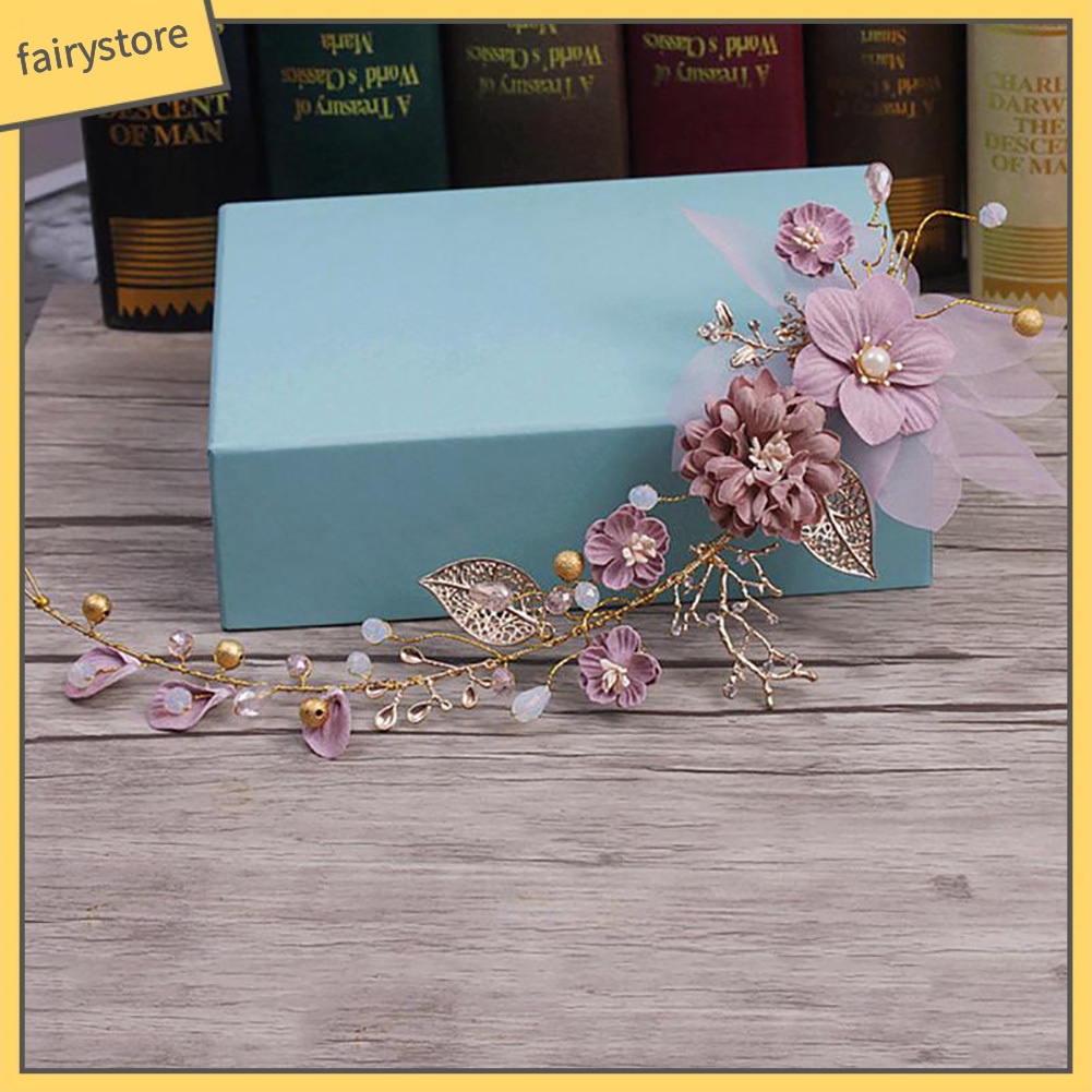 Băng Đô Hoa Cài Tóc Đính Ngọc Trai Nhân Tạo Cho Cô Dâu