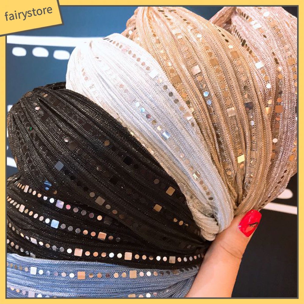 Băng Đô Cài Tóc Bản To Đính Sequin Lấp Lánh Phong Cách Vintage Cho Nữ