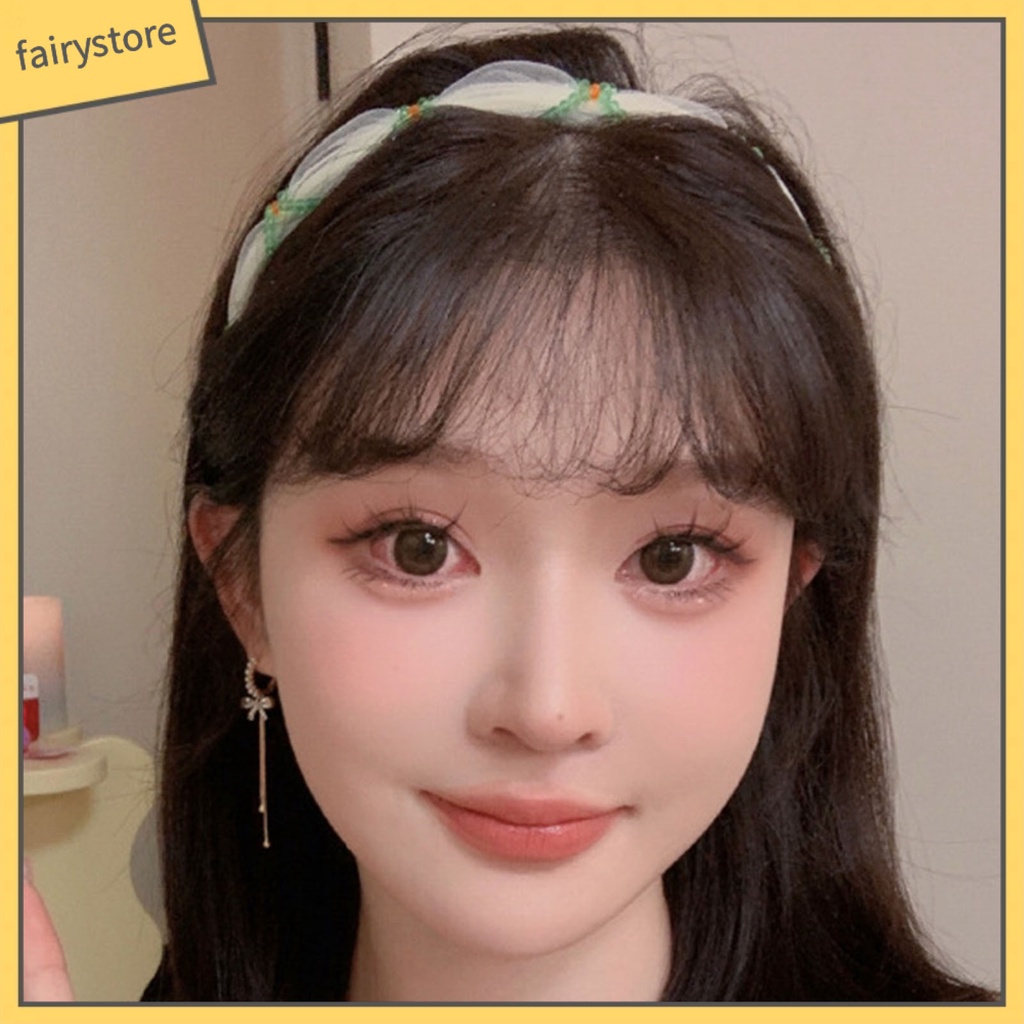 Băng Đô Cài Tóc Đính Hạt Và Lưới Màu Sắc Đơn Giản Phong Cách Hàn Quốc