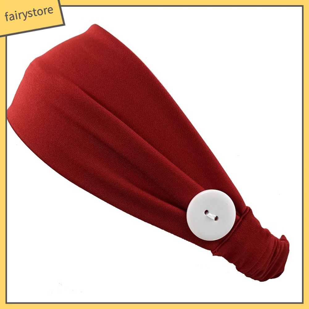 Băng Đô Cài Tóc Co Giãn Thấm Hút Mồ Hôi Phối Nút Dành Cho Nữ