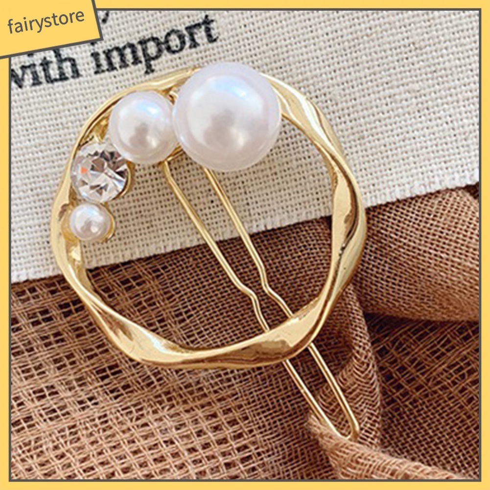 Kẹp Tóc Đính Ngọc Trai Giả Họa Tiết Hình Học Thời Trang Cho Nữ