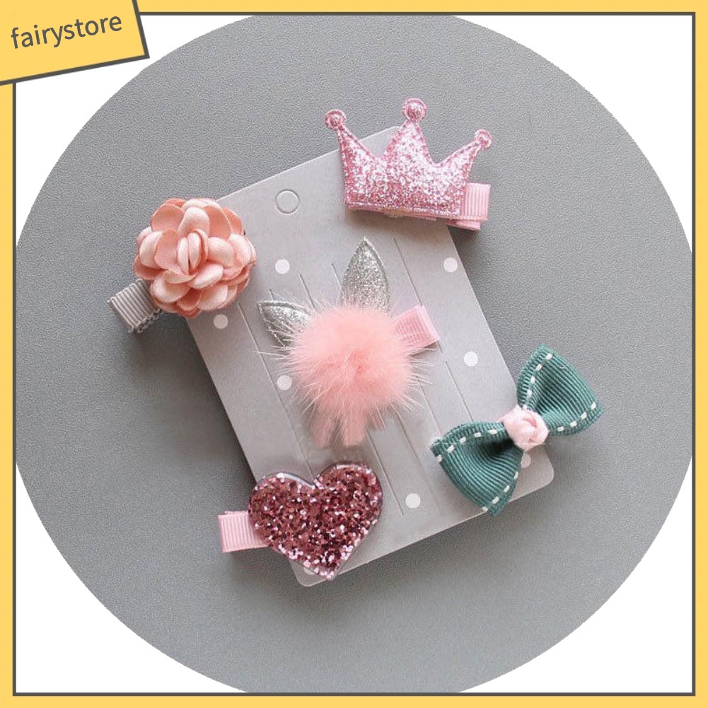 Set 5 Kẹp Tóc Hình Ngôi Sao / Nơ / Bông Hoa Ngọt Ngào Cho Bé Gái