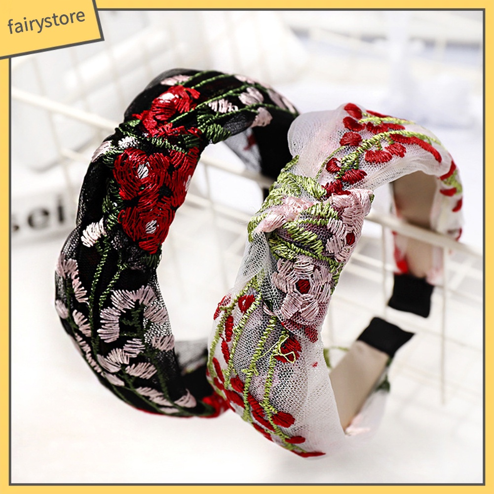 Cài Tóc Thắt Nút Phối Lưới Thêu Hoa Phong Cách Vintage Cho Nữ