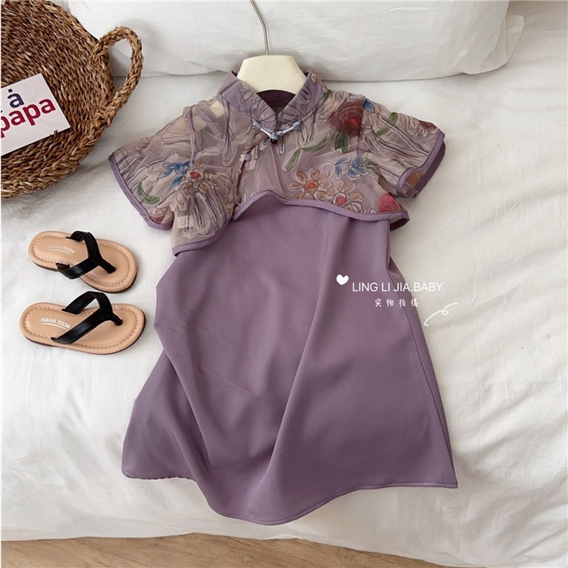 Đầm Sườn Xám Cách Tân Phong Cách Trung Hoa Thời Trang Mùa Hè Hàng Mới 2023 Dành Cho Bé Gái