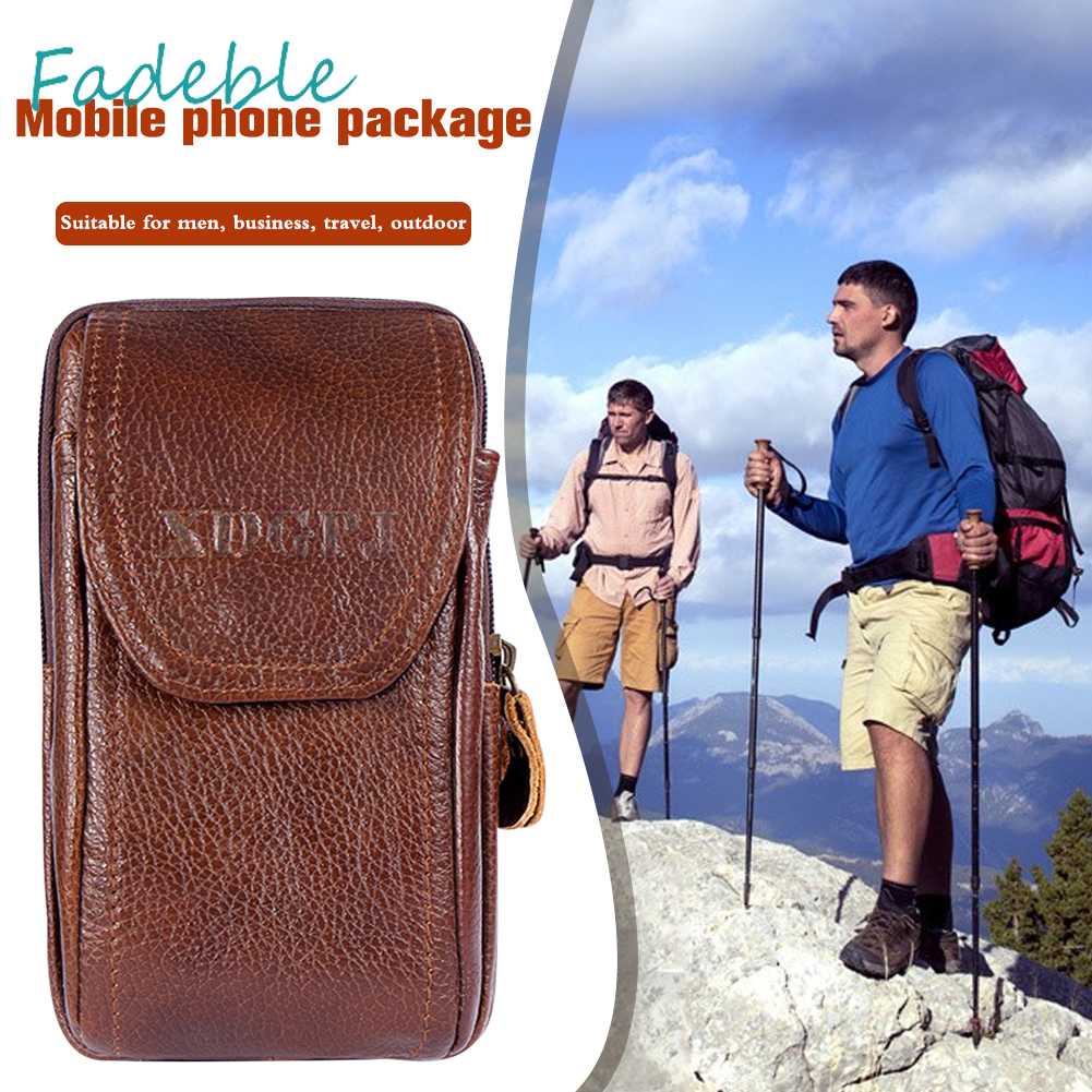 Túi Đeo Thắt Lưng Da Bò Ba Ngăn Đựng Điện Thoại Màu Trơn Dành Cho Nam