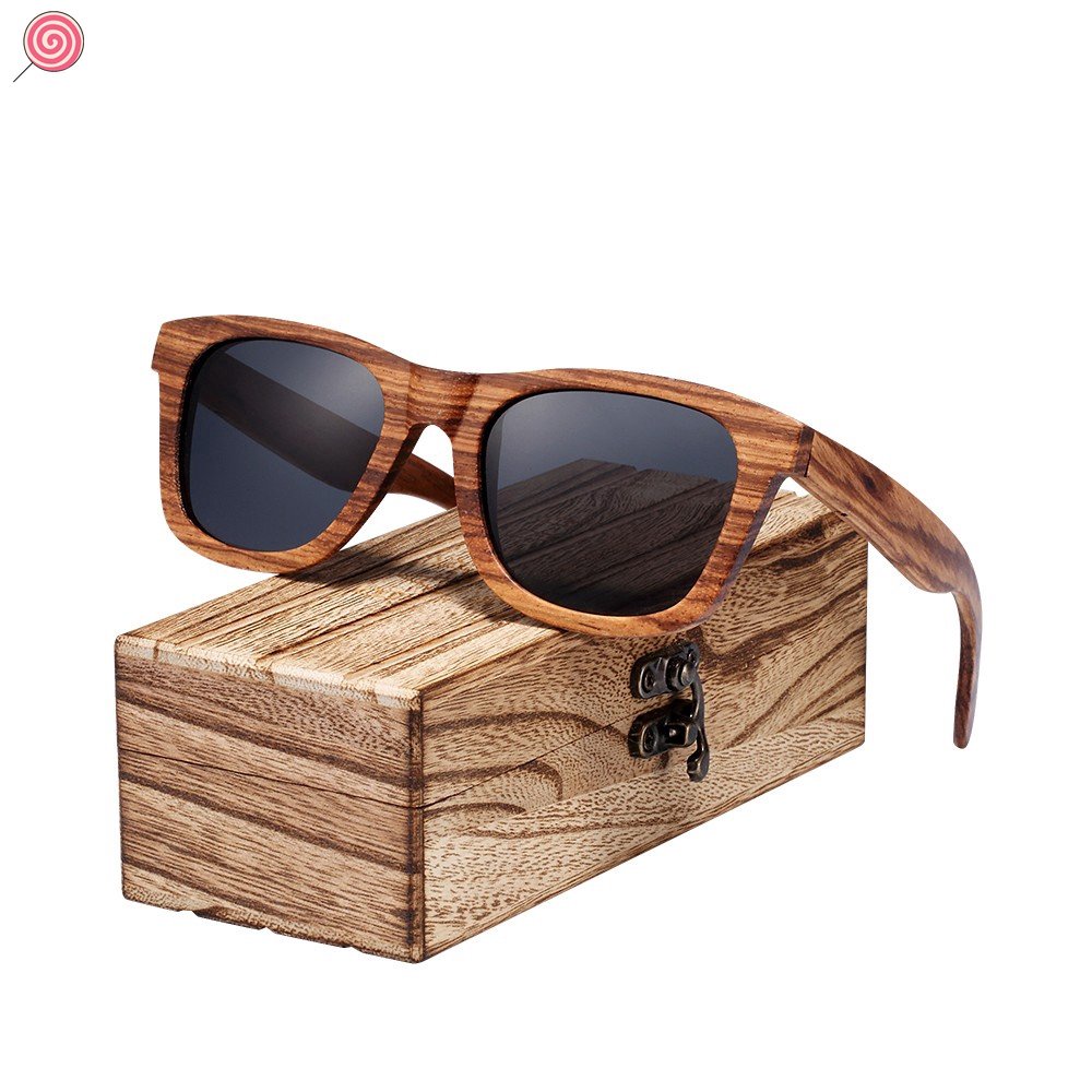 Kính Chống Nắng Phân Cực Mặt Vuông Gọng Gỗ Óc Chó Phong Cách Vintage Thời Trang - HSU