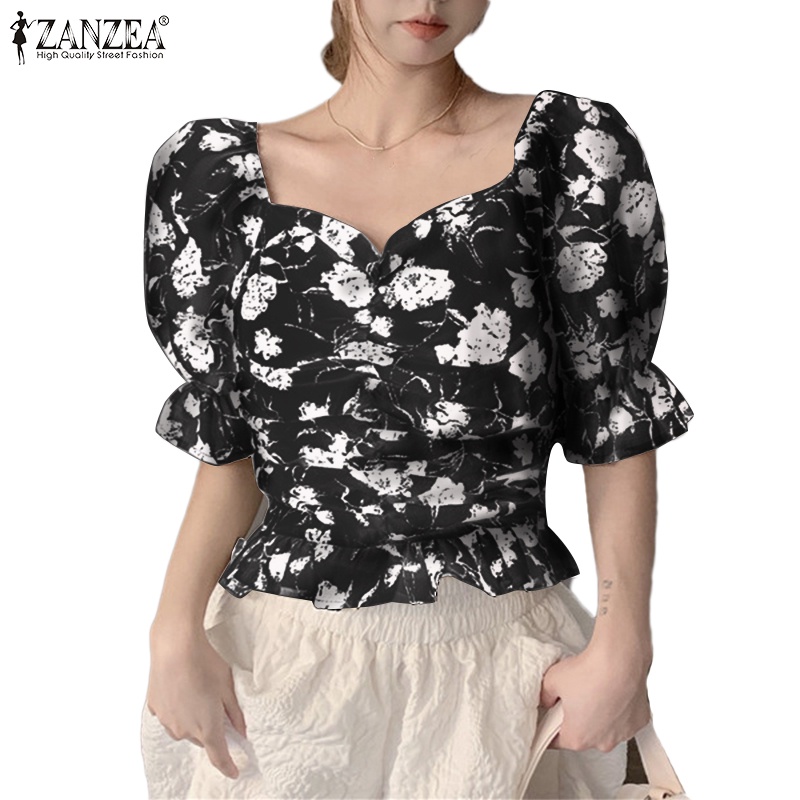 Zanzea Áo Kiểu Tay Lửng Cổ Vuông In Họa Tiết Hoa Phong Cách Hàn Quốc Dành Cho Nữ