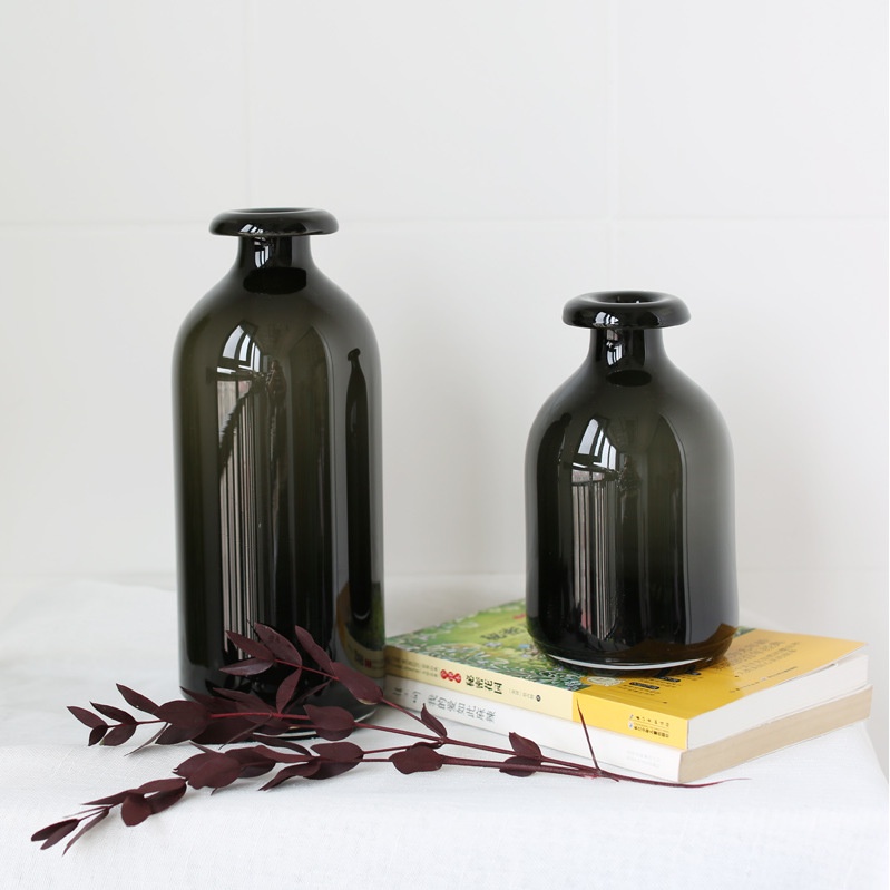 Bình Hoa Thủy Tinh Màu Đen Trong Suốt Phong Cách Bắc Âu Độc Đáo Trang Trí Nhà Cửa