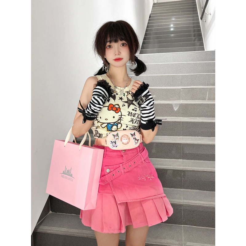 Y2k Chân Váy Jean Denim Lưng Cao Xếp Ly Thời Trang Mùa Hè Cho Nữ