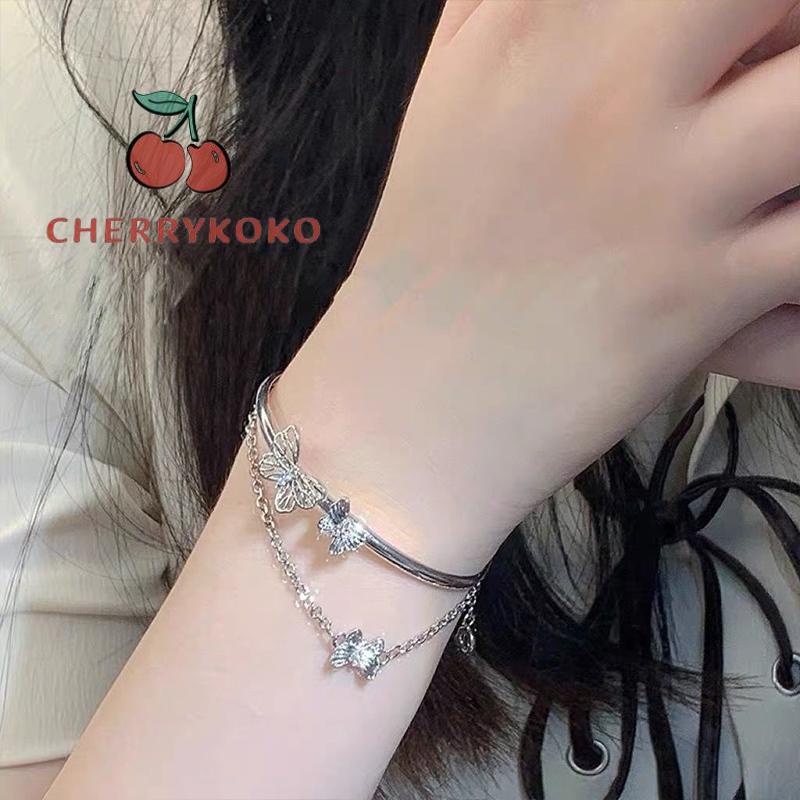 🍒🍒CHERRYKOKO Vòng Tay Hở Mạ Bạc Hình Bướm Thời Trang Cho Nữ