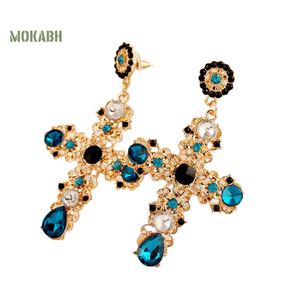 Bông Tai Dáng Dài Hình Thánh Giá Đính Đá Phong Cách Boho Thời Trang Cho Nữ