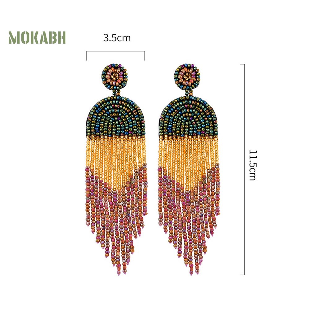 1 Cặp Bông Tai Dạng Chuỗi Hạt Nhiều Màu Sắc Phong Cách Vintage