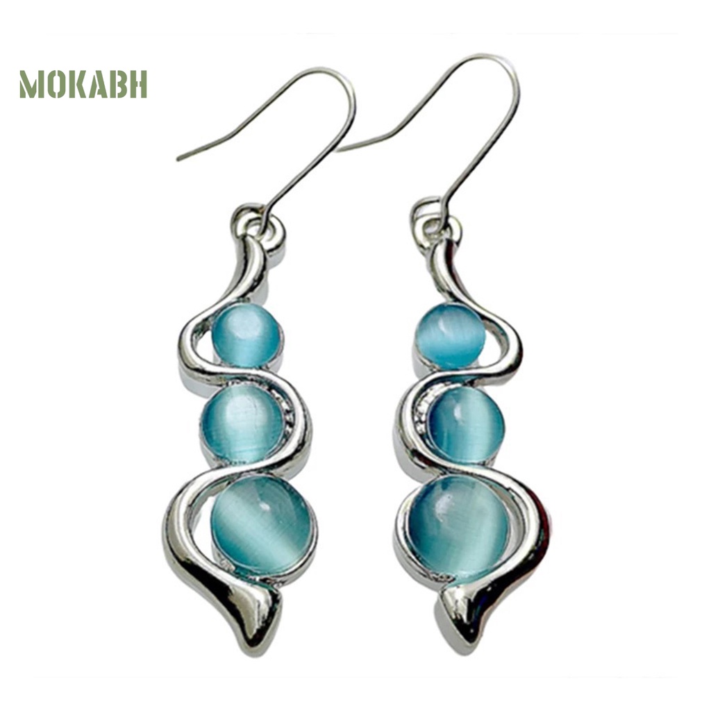 1 Đôi Bông Tai Móc Hình Sóng Nước Bằng Đá Xanh Phong Cách Bohemia Dành Cho Nữ