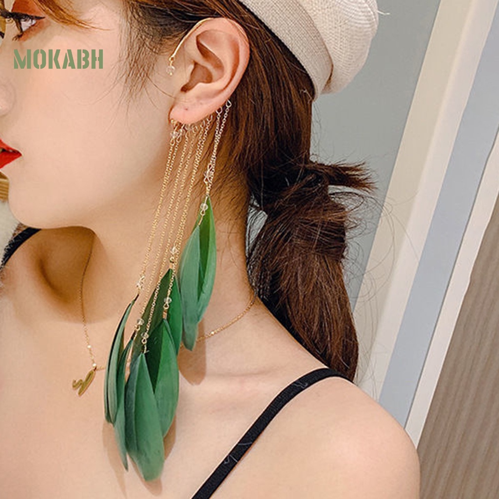 1 Cặp Bông Tai Lông Vũ Tua Rua Dáng Dài Phong Cách Bohemian