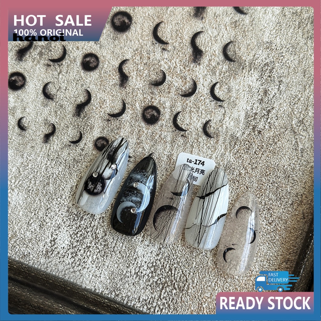 Miếng Dán Móng Tay Hình Mặt Trăng / Đen / Trắng Chống Phai Màu Dễ Tháo Rời DIY