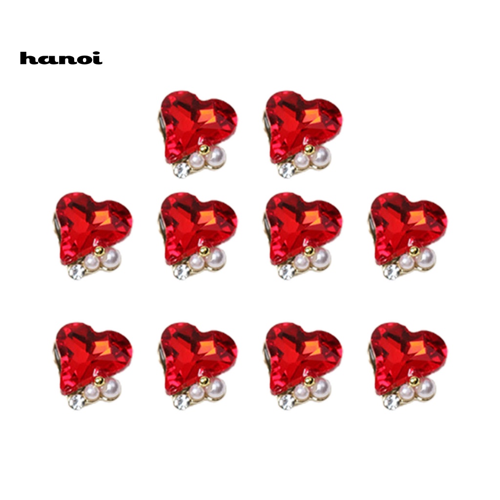 Set 10 Hạt Ngọc Trai Giả Trái Tim Ba Chiều Dán Móng Nghệ Thuật DIY
