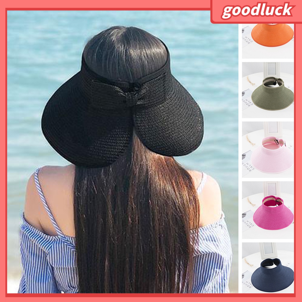 Mũ Chống Nắng Rộng Vành Hở Chóp Hấp Thụ Mồ Hôi Đính Nơ Sau Lưng