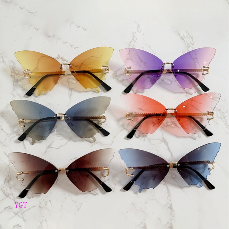 Ygt Kính Mát Gọng Kim Loại Chống Tia UV Hình Bướm Màu Gradient Phong Cách Vintage Thời Trang Cho Nữ
