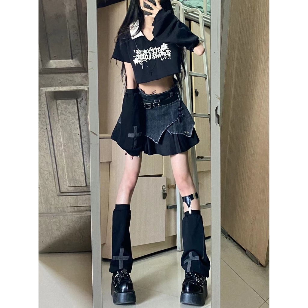 Set Áo Và Chân Váy Denim Ngắn Lưng Cao Thời Trang Mùa Hè Hàng Mới 2023 y2k