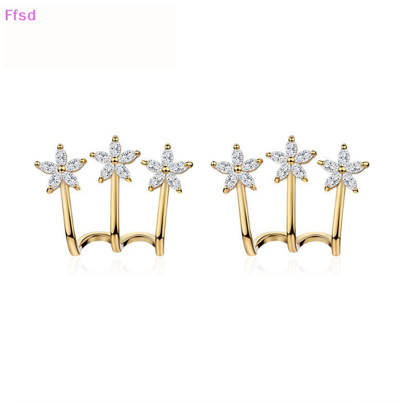 {Ffsd} Khuyên Tai Xỏ Đính Đá Zircon Hình Hoa Phong Cách Hàn Quốc Cho Nữ