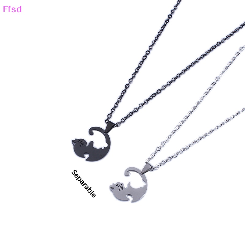 1 Cặp Vòng cổ Tình Bạn Mặt Hình Mèo Bằng Thép Không Gỉ Thời Trang