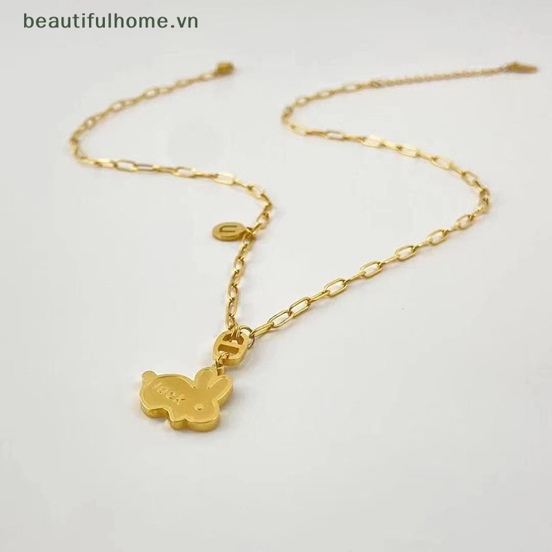 [beautifulhome] Vòng Cổ Choker Mặt Thỏ May Mắn Hoạt Hình Màu Vàng Kim Thời Trang Dành Cho Nữ [beauty]