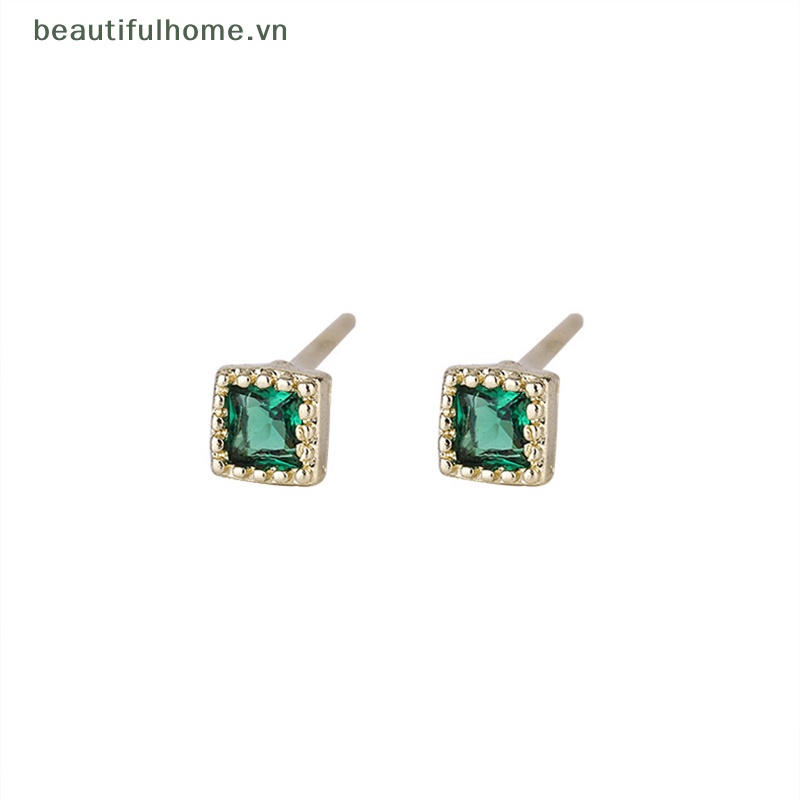Bông Tai Đính Đá Zircon Hình Vuông Màu Sắc Ngọc Lục Bảo Thời Trang Cho Nữ